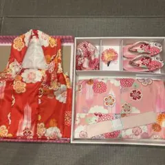 七五三 着物セット 赤とピンク 花柄