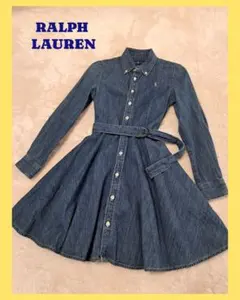ラルフローレン ワンピース　デニム　長袖 フレア ポニー ベルト 140