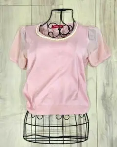 Apuweiser-riche　半袖　ニットトップス　ピンク　Uネック