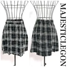 MAJESTICLEGON ツイードミニスカート 白黒 M 秋冬【adq022】