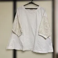 Samansa Mos2 刺繍入りホワイト五分袖トップス