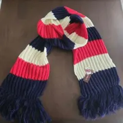 トリコロールカラー リブ編み ロングマフラー レッ☆ 未使用