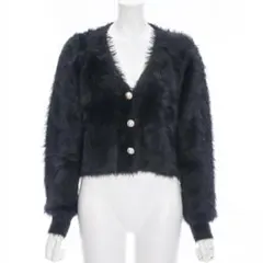 GRL グレイル フェザーカーディガン 黒 フェイクファー ビジュー