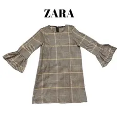 ZARA チェック柄 フレア袖 ワンピース　チュニック