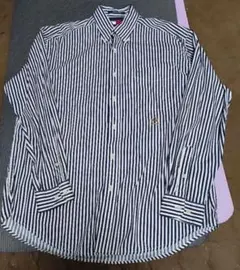 ［美品］トミーヒルフィガー　刺繍ロゴストライプシャツ 90s