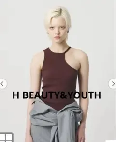新品H BEAUTY&YOUTH コットンリブ アシンメトリータンクトップのサムネイル