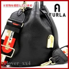 【美品】フルラ 2way ロゴ ショルダー バッグ 黒 巾着 ブラック レザー
