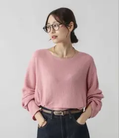 GLOBAL WORK￤ミニブークレボートネックプルオーバー ピンク