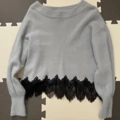 美品ペルルペッシュ　レース付きニットトップス