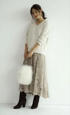 ジャスグリッティー◆アシメフレアレーススカート　ベージュ　レース