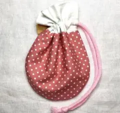 【2/14迄の限定価格】ハンドメイド 小さな 巾着 ポーチ ② ꕤ水玉 ピンク