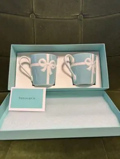 【新品未使用】ティファニーTiffanyリボンデザインマグカップ2個セット