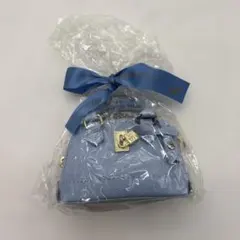 ミニバッグ型 バッグチャーム キーホルダー ブルー ゴールド金具 リボン付き