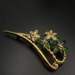 C47 ヴィンテージ ゴールド ブローチ 花 フラワー ラインストーン