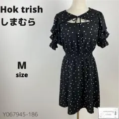 美品 Hok trish しまむら ボウタイワンピース ハート柄 リボン ひざ丈