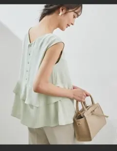 2着セット ロペピクニック フリルペプラムバック釦ブラウス ミント パープル