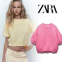 ZARA ピンク 半袖ニット Sサイズ パフスリーブ
