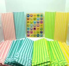 【手作り】ストライプ柄のラッピング袋（スリムロング）シール付き