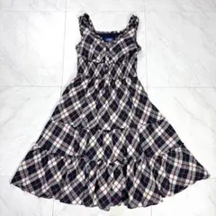 美品 バーバリー ブルーレーベル ノースリーブ ワンピース フレア チェック