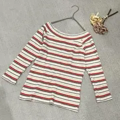 one way ワンウェイ オフショルダー ショート丈 七分袖 ボーダー M