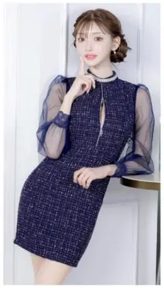 【明日花キララ×胸元ジップ】色気も可愛さも叶えるツイード ミニドレス　Мサイズ