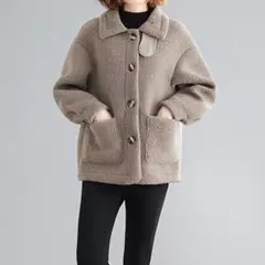 ボアジャケット ベージュ スタンドカラー