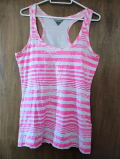 ROXY ピンクと白のストライプ タンクトップ M