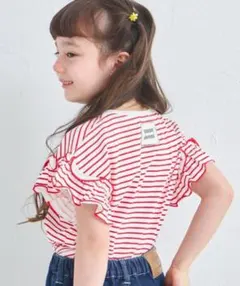 ペアマノン アソートフリル ボーダーTシャツ 半袖 レッド 110cmのサムネイル