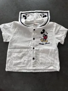 ディズニー ミッキー 半袖パーカー ベビー キッズ 白 フード付き 80