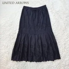 UNITED ARROWS 刺繍 ネイビー フレア ロング スカート