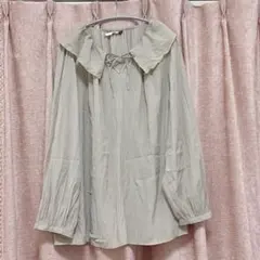 グレー 長袖ブラウス 4L 大きな襟