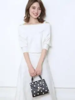 Mystrada★オフショルフレアニットワンピース　38　ネイビー