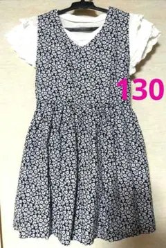 花柄ノースリーブワンピース　レース半袖Tシャツ　2点セット　130