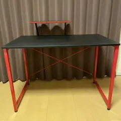 サンワダイレクト ゲーミングデスク カーボン調天板 赤黒　モニターデスク付