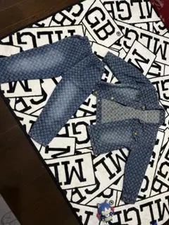 【美品】MLB·NY幾何学模様デニムジャケットとパンツセット