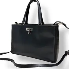 アニエスベー　ショルダーバッグ　2way 本革　ネイビー　ブラック