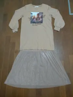 CECIL MeBEE ロングTシャツワンピース レース ベージュ