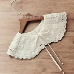 ※週末セール※ つけ襟　 レース ブラウス 付け襟 フリル リボン　パール　白