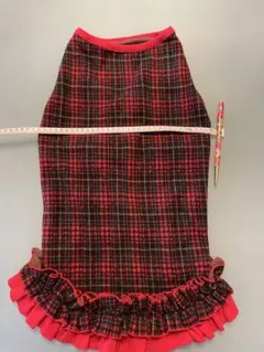 中型犬用 可愛い赤と黒のチェック柄 フリルワンピース