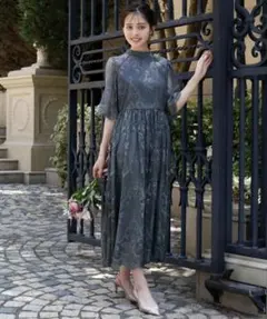 (美品)GIRL ハイネック5分袖総レースミモレ丈 結婚式 ワンピース セット