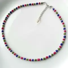 №728　チェコドロップ×ビーズネックレス　ハンドメイド