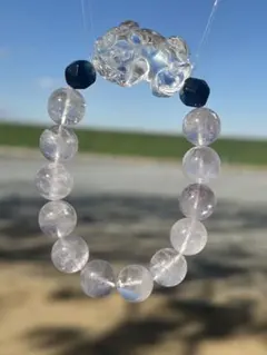 【パンダの工房】天然石パワーストーンアメジスト透明水晶貔貅ブレスレット