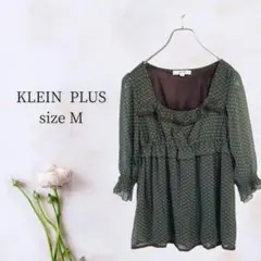 クランプリュス【M】スクエアーネックフリルシースルードット柄風レトロブラウス