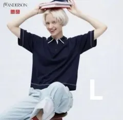 【極美品】ユニクロ JW ANDERSON ニットポロセーター ネイビー Lのサムネイル