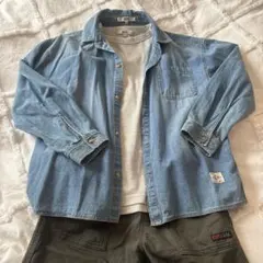 デニムブルー ポケット付き長袖シャツ