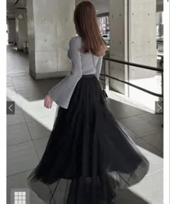 GRL ボリュームロングチュールスカート　ブラック　at118