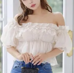 【GRL】ラメシアーオフショルフリルブラウス