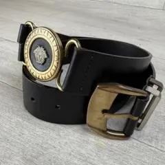 【希少】【versace】ヴェルサーチ　ベルト　レザー　メデューサ　3連 メドゥーサ ヘリテージ レザー ベルト 3 cm ブラック | VERSACE JP