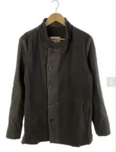 ウール混紡 ダークグレー ノーカラージャケット