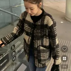 CANIE nuguダッフルボタンチェックジャケットボアジャケット